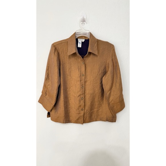 Coldwater Creek Tops - Coldwater Creek Linen Blend Button Front 3/4 Sleeve Shirt Top Womens Large